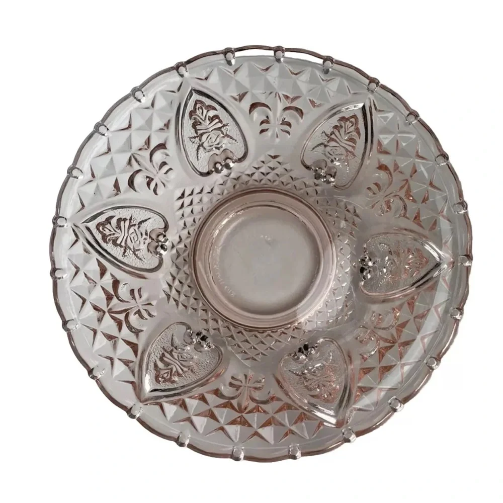 Kig Pink Depression Glass Flowers & Hearts Trinket/Candy Dish With Lid 7 Inches - Picture 8 of 10